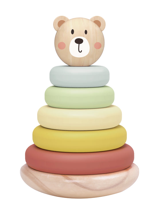 “Torre de apilamiento Montessori de madera con forma de oso”