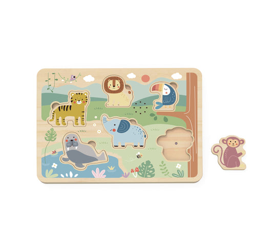 “Puzzle sonoro Montessori de madera con animales y sonidos”