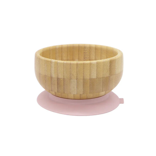 Bowl de bambú con ventosa de silicona rosa suave para bebés