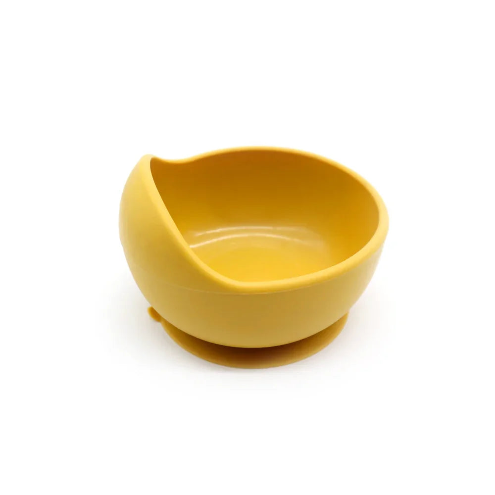 Bowl de silicona con ventosa antideslizante para bebés, color mango.