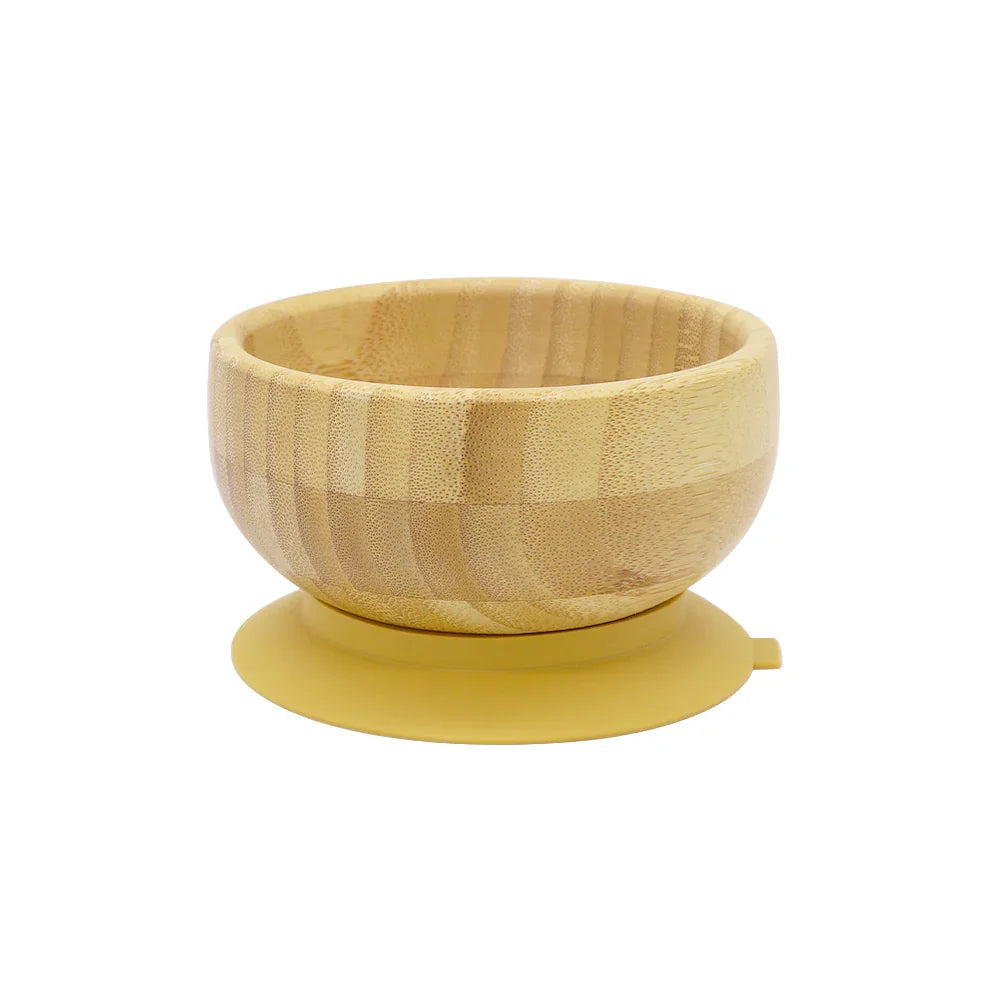 Bowl de bambú con ventosa de silicona color mango para bebés