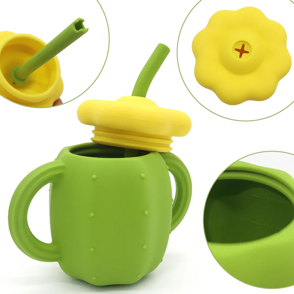 Detalle del vaso cactus con bombilla flexible
