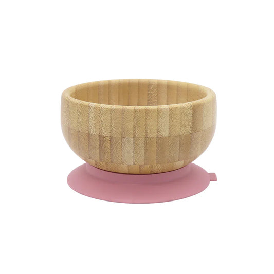 Bowl de bambú con ventosa de silicona rosa oscuro para bebés
