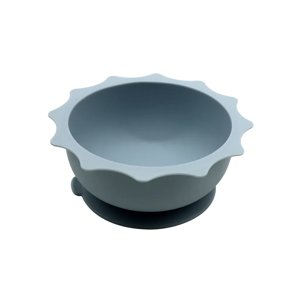 Sun Bowl de silicona con tapa y ventosa antideslizante, color azul empolvado.