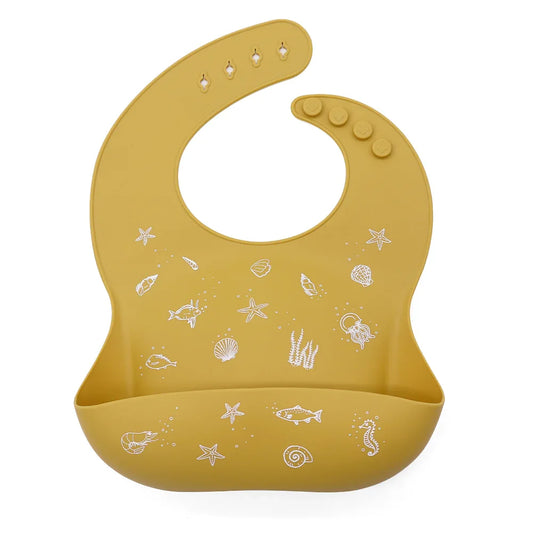 Babero de silicona con bolsillo profundo y estampado marino, color mango