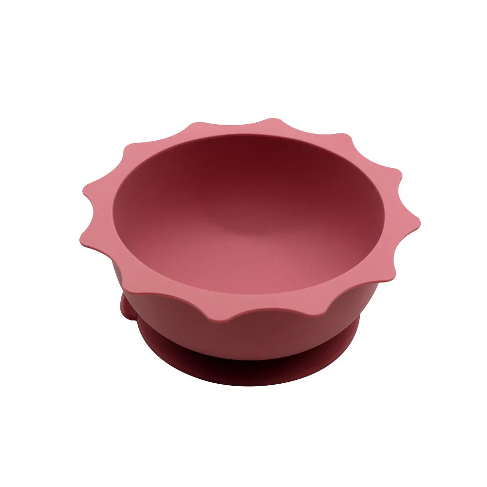 Sun Bowl de silicona con borde ondulado, tapa y ventosa, color rosado oscuro