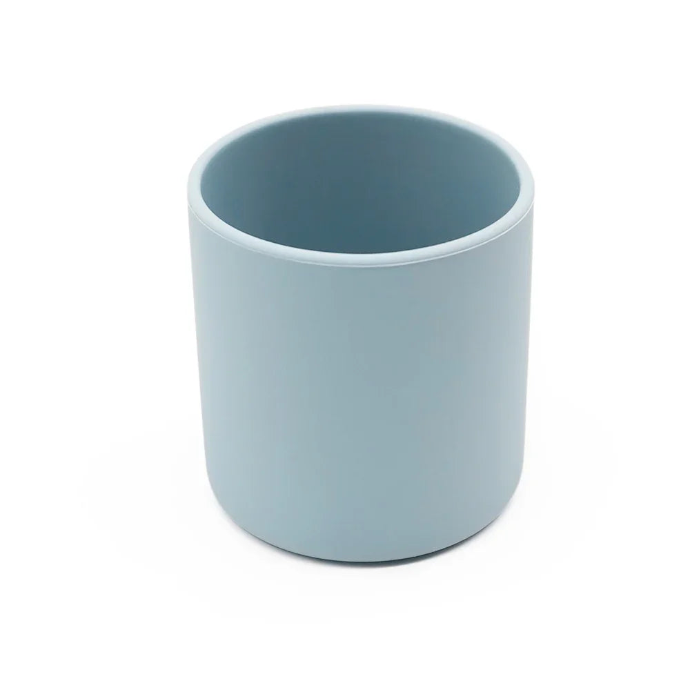 Vaso infantil de silicona, transición biberón a vaso, color azul empolvado